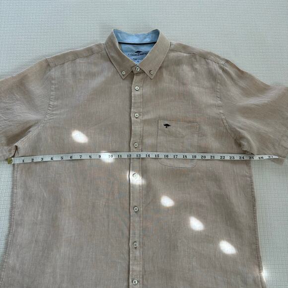 Fynch-Hatton Men's Short Sleeve Button Down 100% Linen Beige Shirt Size US XL - Picture 6 of 8